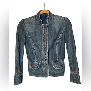 VTG Y2K GAP 100% Cotton Peplum Jean Jacket Pink Stitching Size 0 Cute Girly